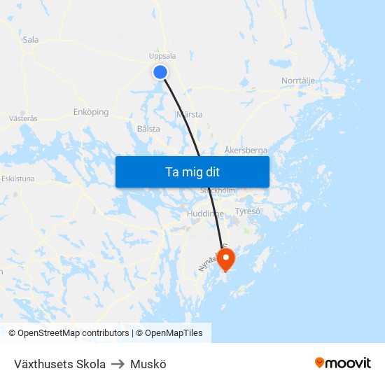 Växthusets Skola to Muskö map