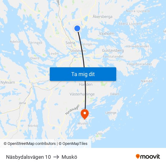 Näsbydalsvägen 10 to Muskö map
