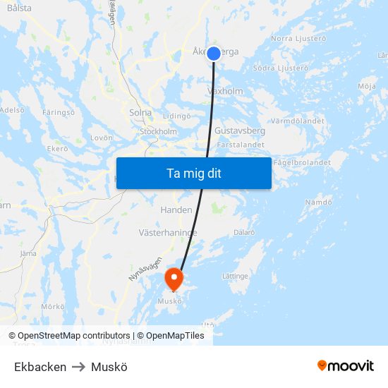 Ekbacken to Muskö map