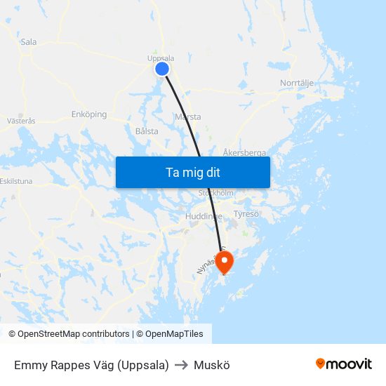 Emmy Rappes Väg (Uppsala) to Muskö map