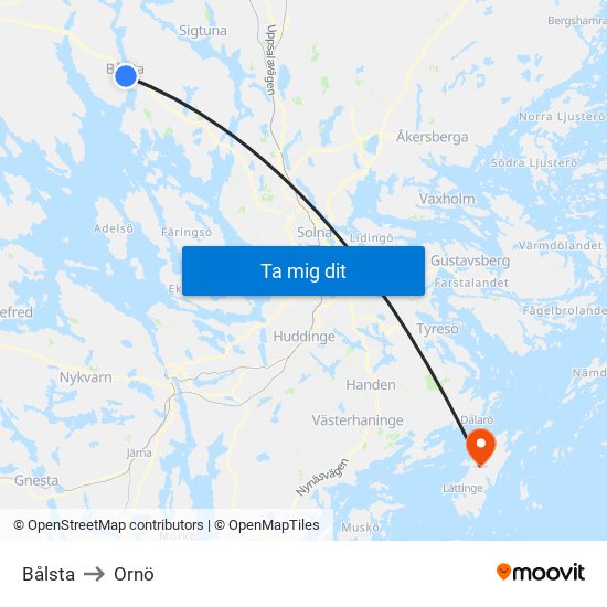 Bålsta to Ornö map