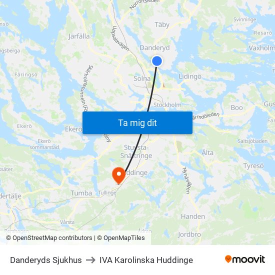 Danderyds Sjukhus to IVA Karolinska Huddinge map