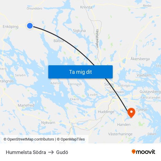 Hummelsta Södra to Gudö map