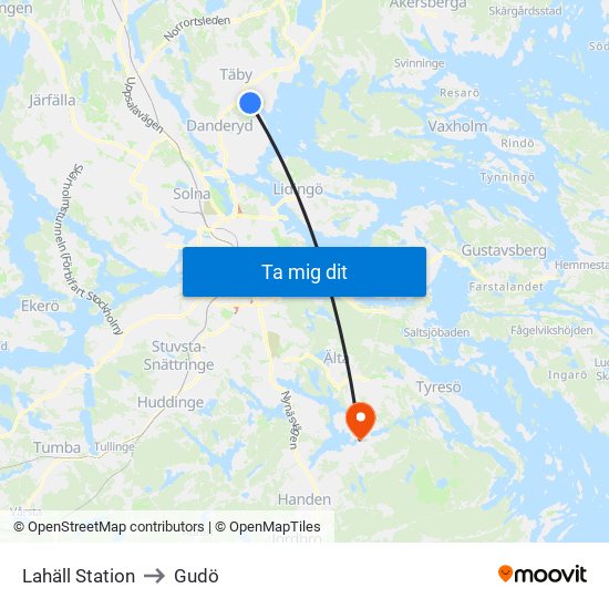 Lahäll Station to Gudö map