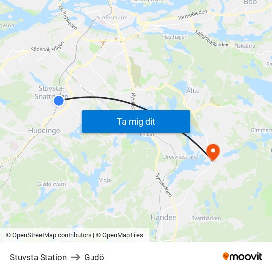 Stuvsta Station to Gudö map