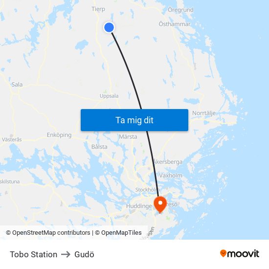 Tobo Station to Gudö map