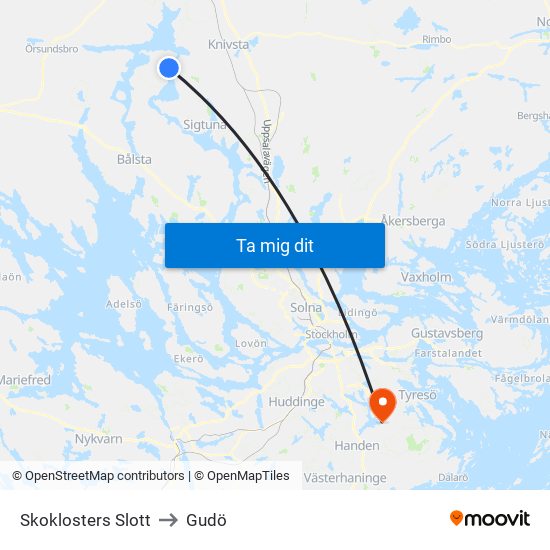 Skoklosters Slott to Gudö map