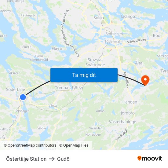 Östertälje Station to Gudö map