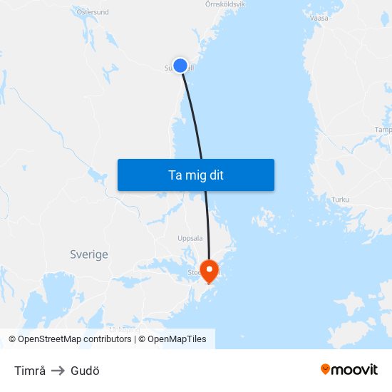 Timrå to Gudö map