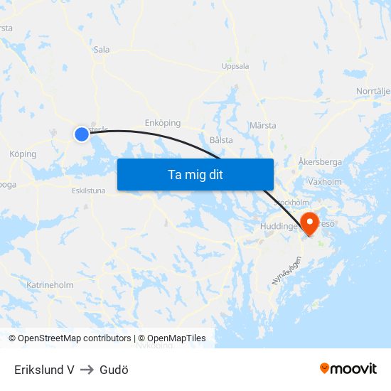 Erikslund V to Gudö map