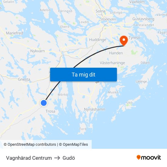 Vagnhärad Centrum to Gudö map