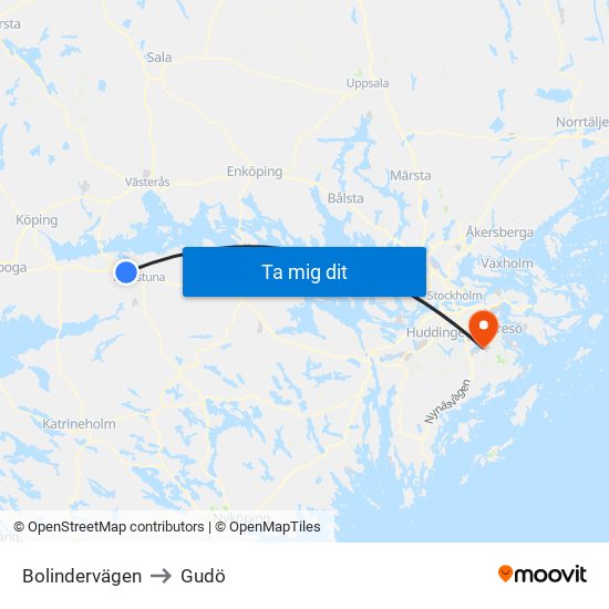 Bolindervägen to Gudö map