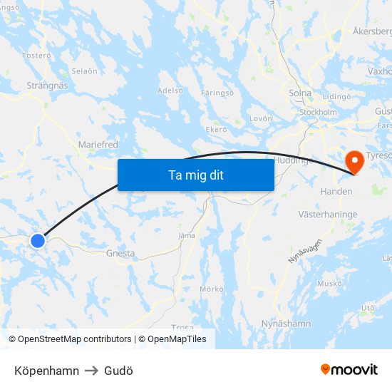 Köpenhamn to Gudö map