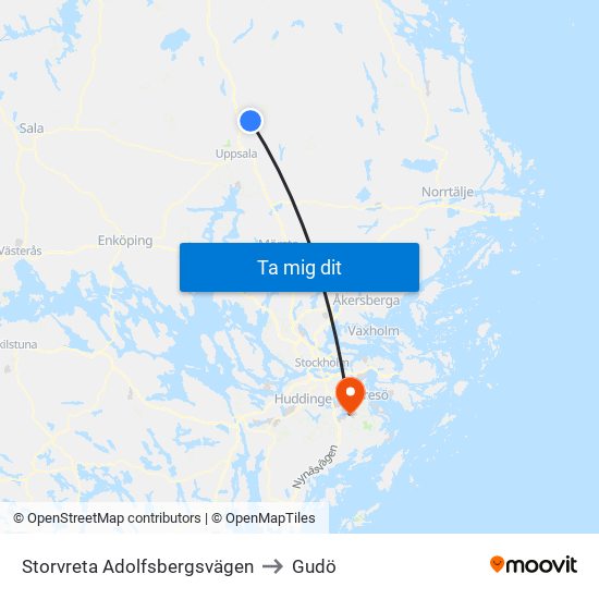Storvreta Adolfsbergsvägen to Gudö map