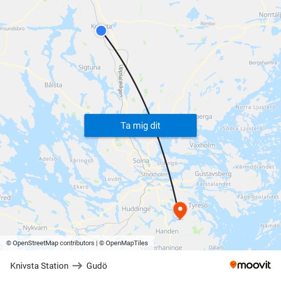 Knivsta Station to Gudö map