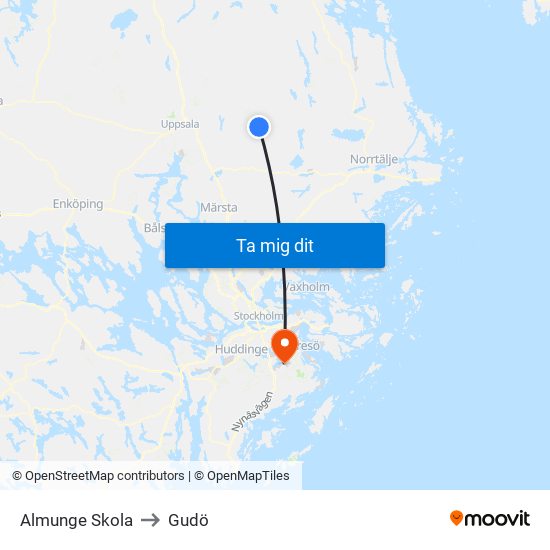 Almunge Skola to Gudö map