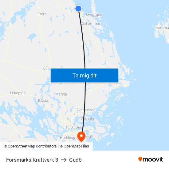 Forsmarks Kraftverk 3 to Gudö map