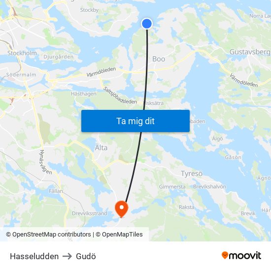 Hasseludden to Gudö map