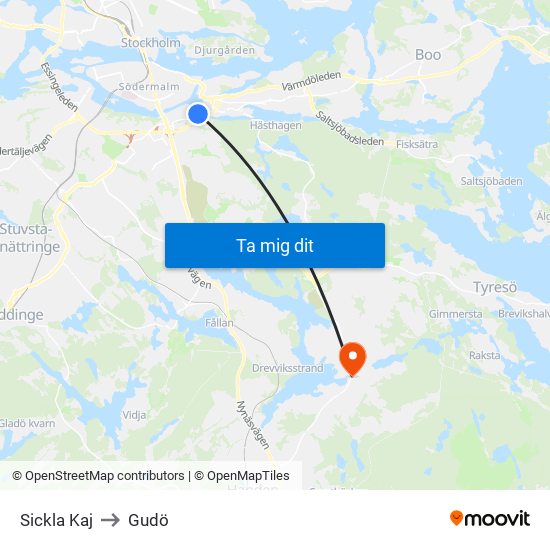 Sickla Kaj to Gudö map