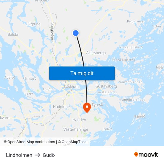 Lindholmen to Gudö map