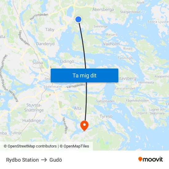 Rydbo Station to Gudö map