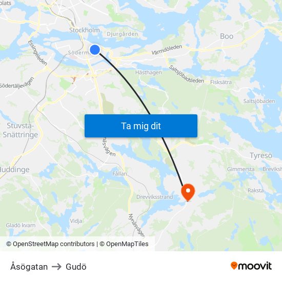 Åsögatan to Gudö map