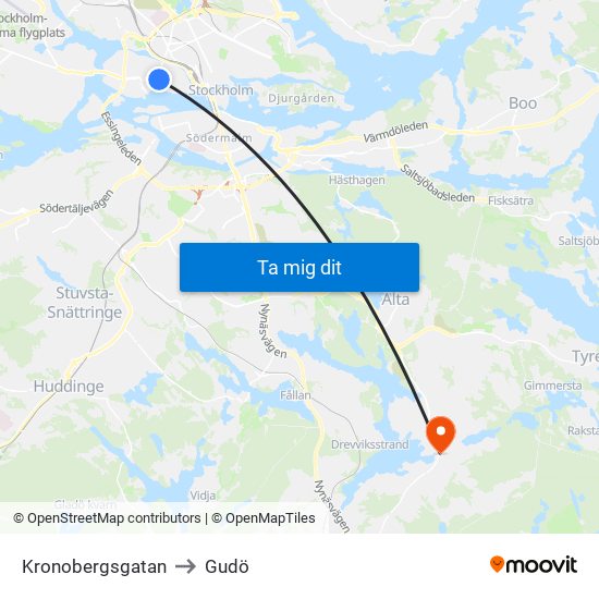 Kronobergsgatan to Gudö map