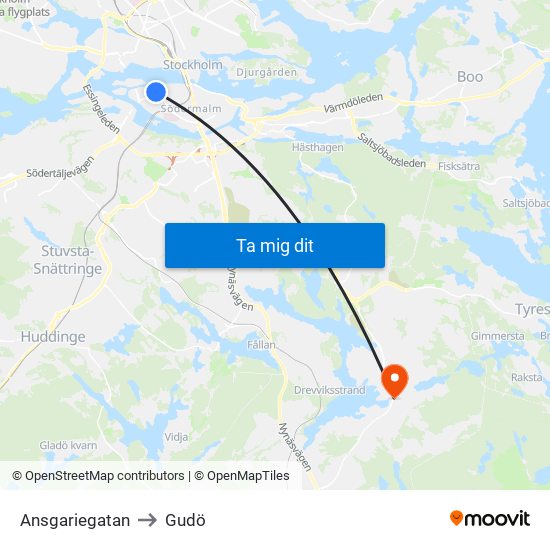 Ansgariegatan to Gudö map