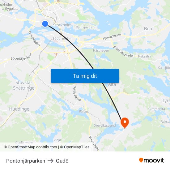 Pontonjärparken to Gudö map