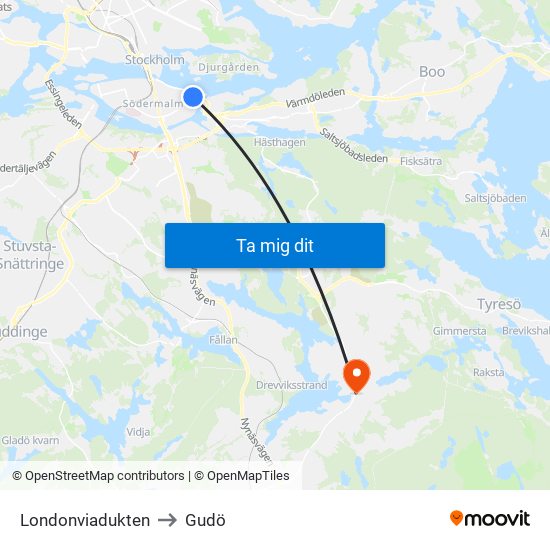 Londonviadukten to Gudö map