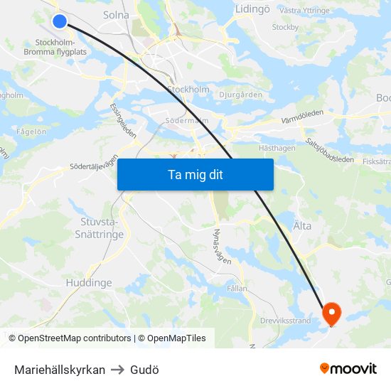 Mariehällskyrkan to Gudö map