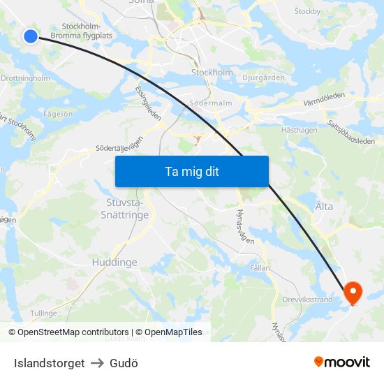 Islandstorget to Gudö map