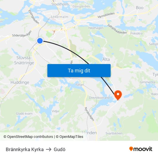 Brännkyrka Kyrka to Gudö map