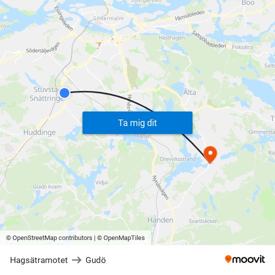 Hagsätramotet to Gudö map