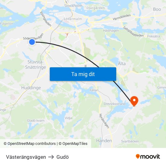 Västerängsvägen to Gudö map