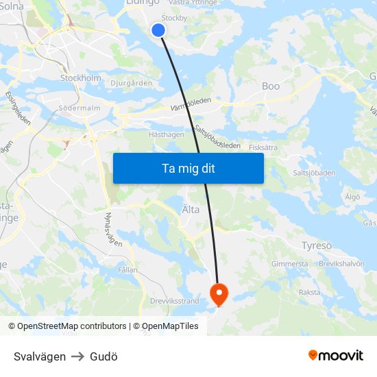 Svalvägen to Gudö map