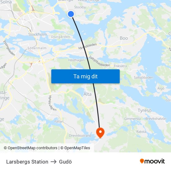 Larsbergs Station to Gudö map