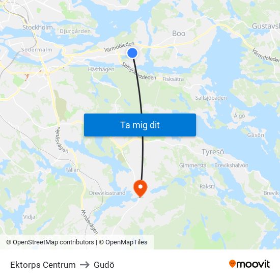 Ektorps Centrum to Gudö map