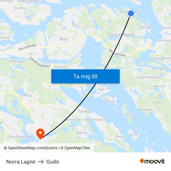 Norra Lagnö to Gudö map