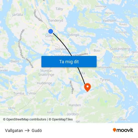 Vallgatan to Gudö map