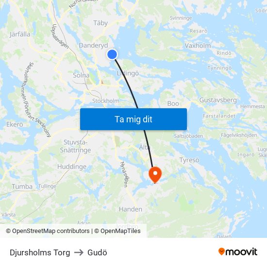 Djursholms Torg to Gudö map