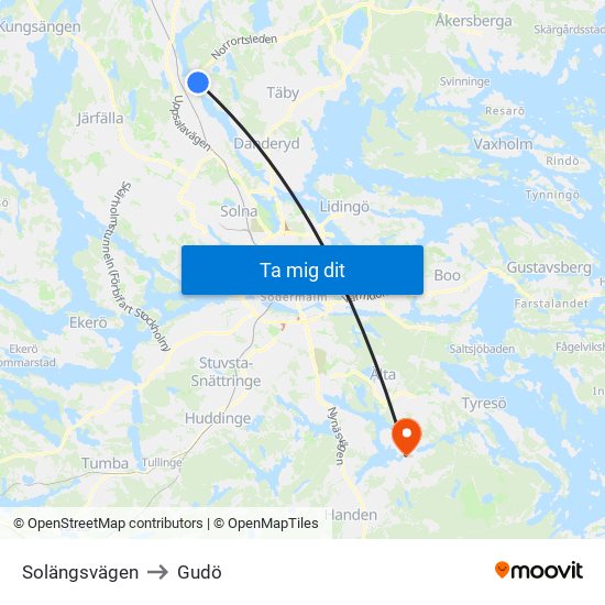 Solängsvägen to Gudö map