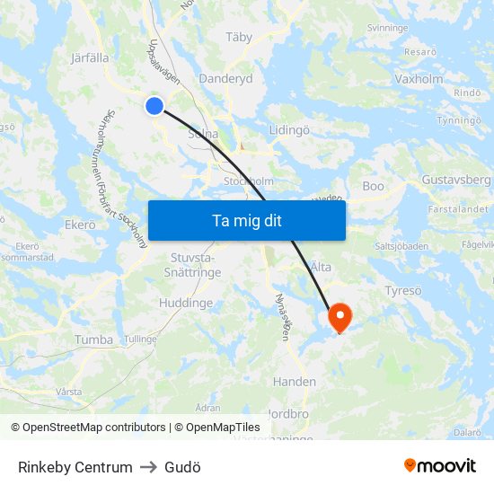 Rinkeby Centrum to Gudö map