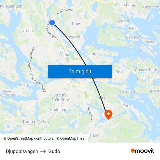 Djupdalsvägen to Gudö map