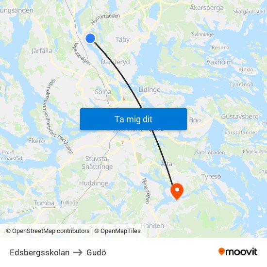 Edsbergsskolan to Gudö map