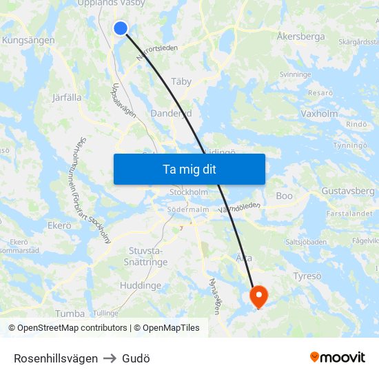 Rosenhillsvägen to Gudö map