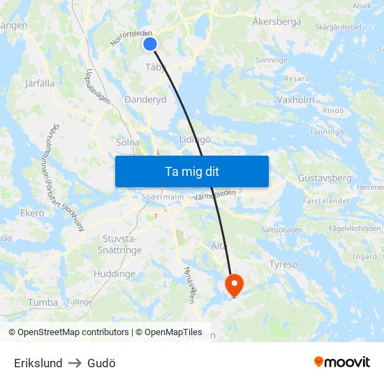 Erikslund to Gudö map