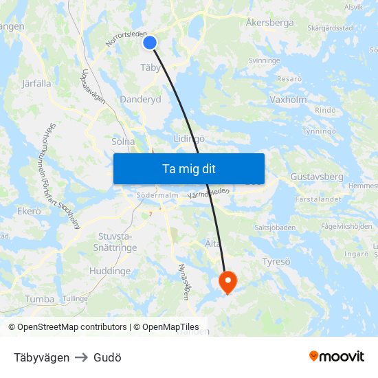 Täbyvägen to Gudö map