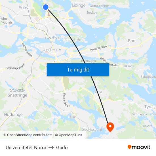 Universitetet Norra to Gudö map