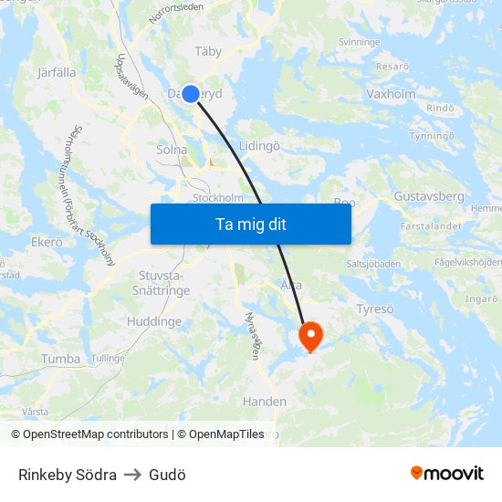 Rinkeby Södra to Gudö map